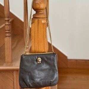 Vintage Ruth Saltz Grey Leather Shoulder Bag with Gold Tone Accents